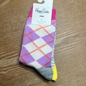 Happy Socks Women 5.5-9.5 Crew Socks 2 Pack Argyle Striped Purple Pink